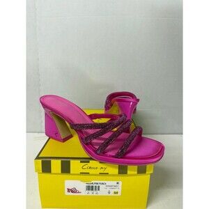 Circus NY Women's Heddie Embellished Mule Sandals in Pink Punch Block Heel Sz 9M